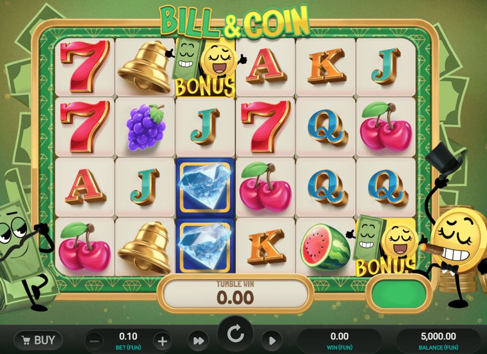 Screenshot of the online slot game Bill & Coin produced by Relax Gaming, being played at Luna Casino.