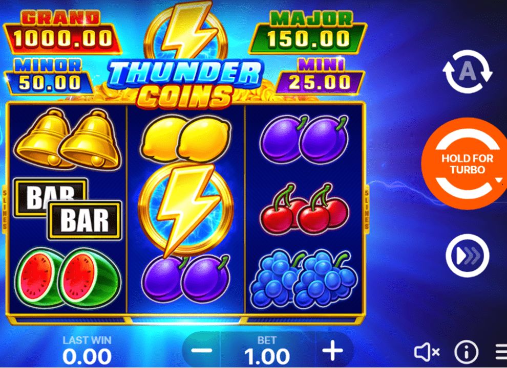 Screenshot of the online slot game Double Thunder Coins Hold & Win produced by Playson, being played at Luna Casino.