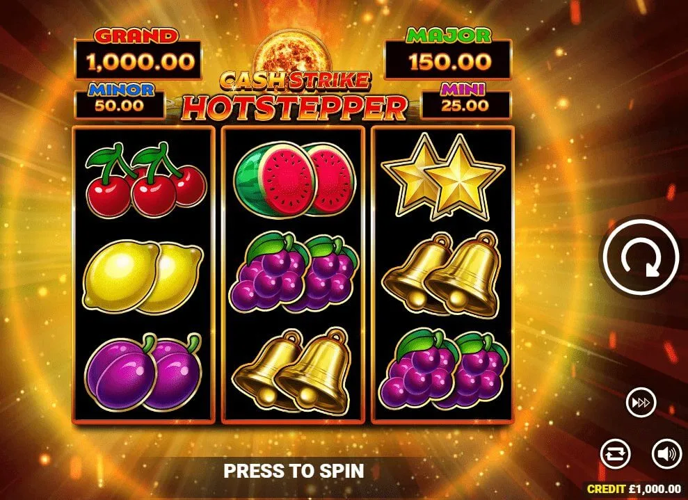 Screenshot of the online slot game Cash Strike Hotstepper by Blueprint Gaming, being played at Monopoly Casino.