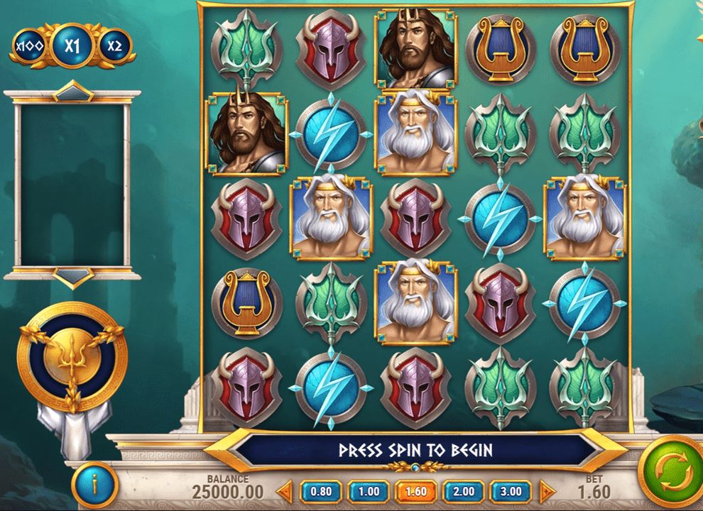Screenshot of the online slot game Rise of Olympus 100 by Play’n GO, being played at MyriadPlay.