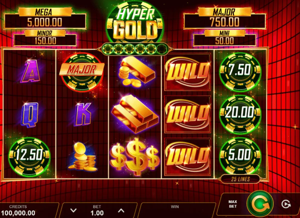 Screenshot of the online slot game Hyper Link Hold & Win by Gameburger Studios, being played for real money at Spin Casino.