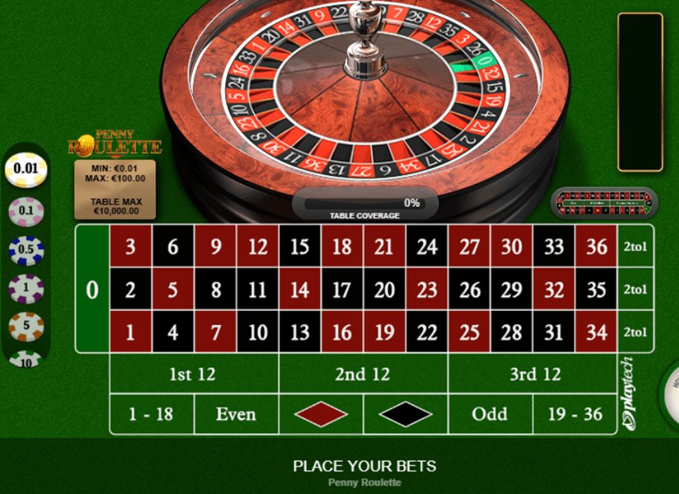 Screenshot of the online roulette RNG game Penny Roulette produced by Playtech, being played at talkSPORT BET