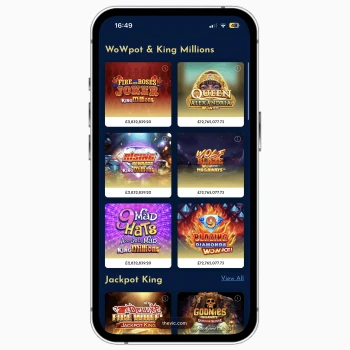 Vic mobile site on iPhone, featuring progressive jackpot slots available to UK players