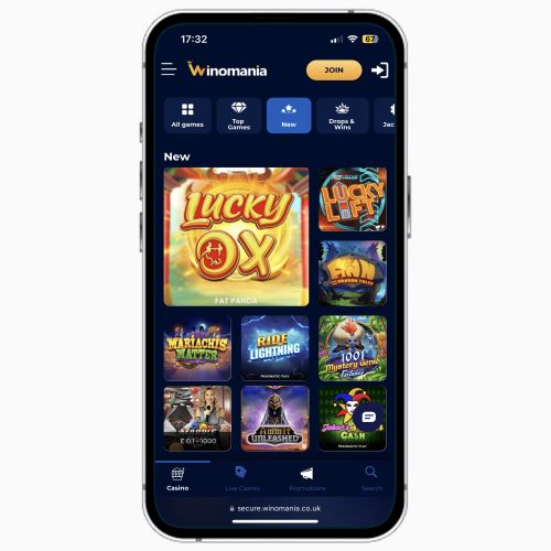 Winomania Casino mobile site on iPhone, featuring information on the Spinomania bonus offering up to 200 free spins