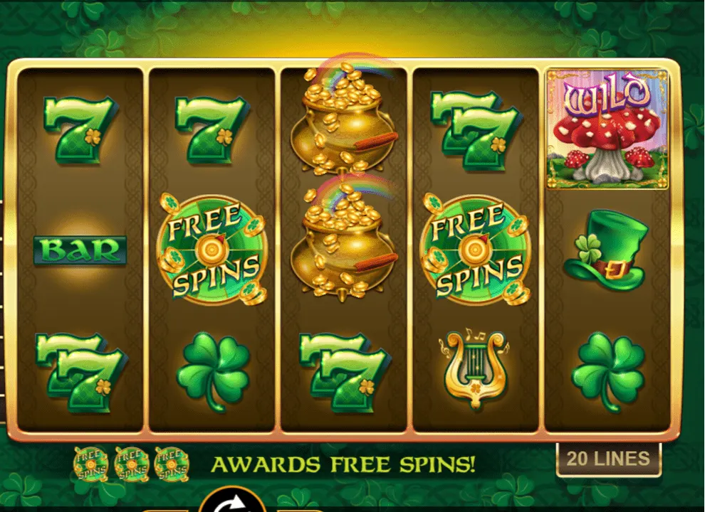 Screenshot of the Irish-themed online slot game 9 Pots of Gold by Games Global.