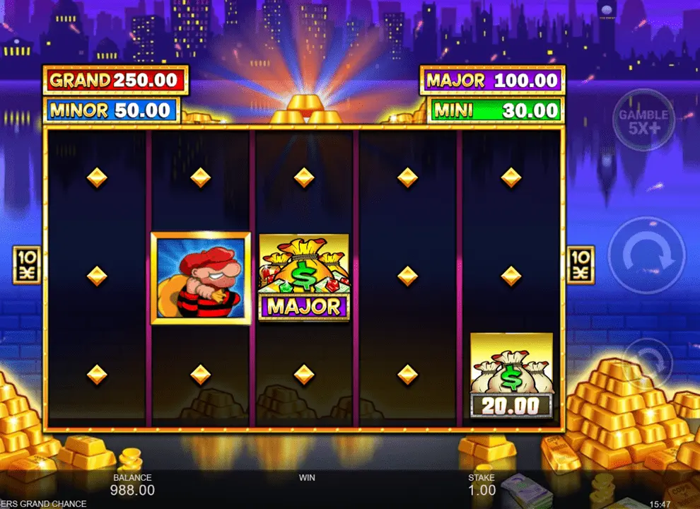 Screenshot of the Fortune Spins feature on the online slot game Cops ‘n’ Robbers Grand Chance by Inspired Gaming.