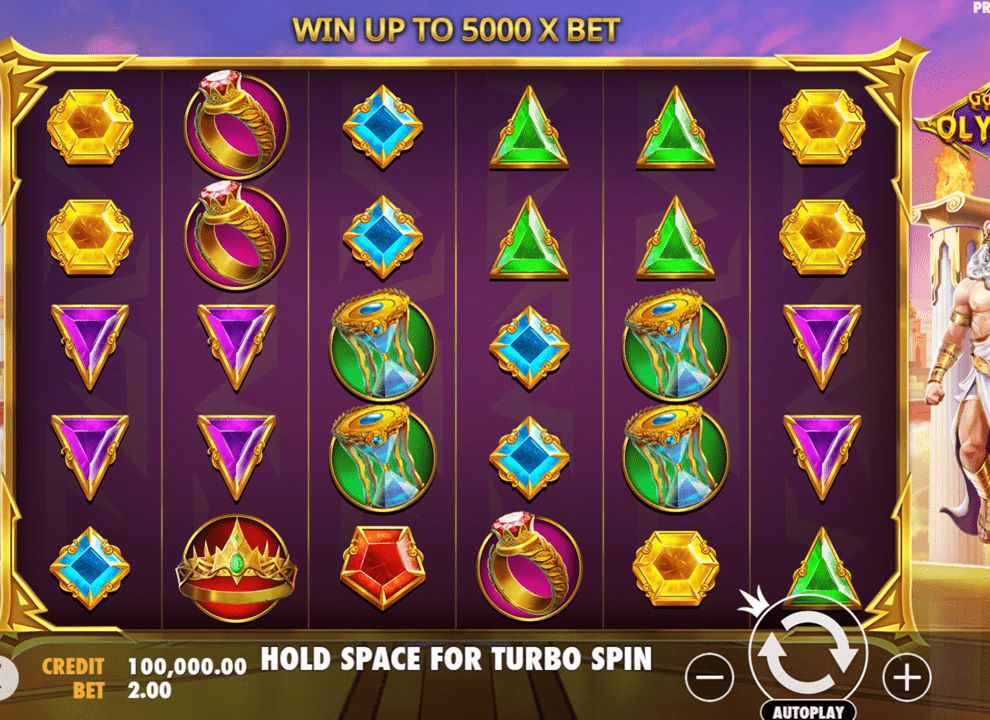 Screenshot of the ancient Greece-themed online slot game Gates of Olympus by Pragmatic Play