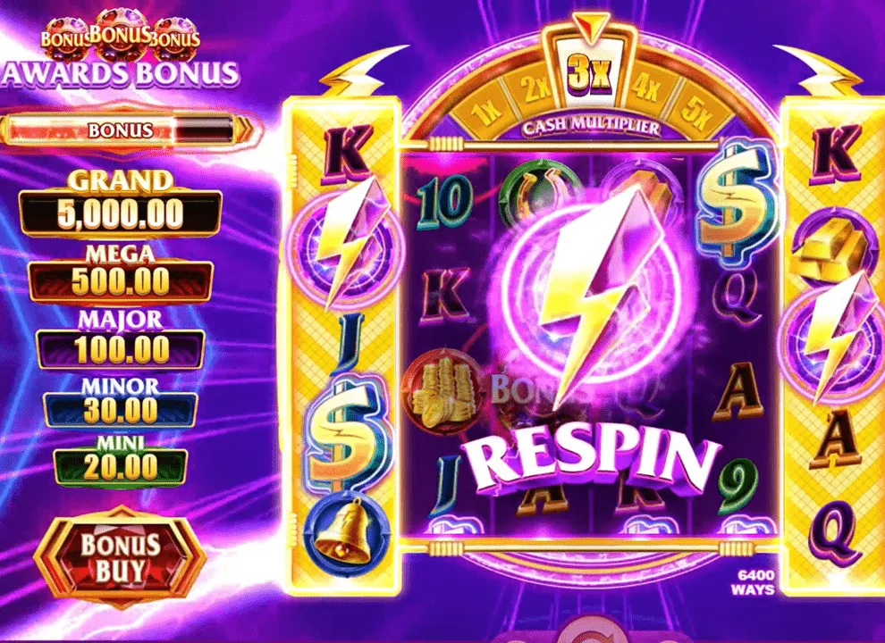 Screenshot of a respin trigger on the online slot game Gold Blitz Ultimate by Fortune Factory Studios.