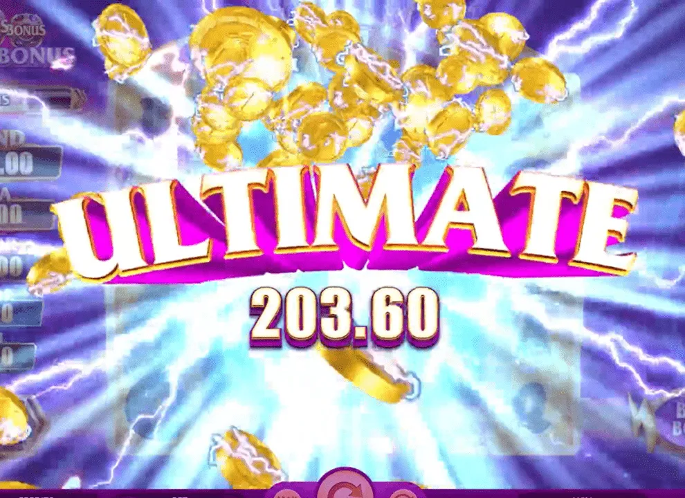 Screenshot of a big real money win on the online slot game Gold Blitz Ultimate by Fortune Factory Studios.