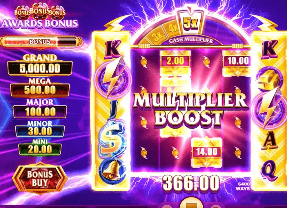 Screenshot of the multiplier bonus feature on the online slot game Gold Blitz Ultimate by Fortune Factory Studios.