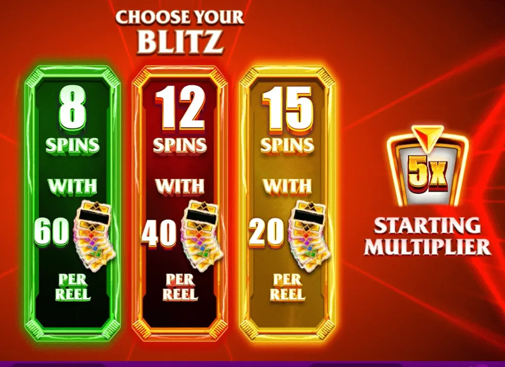 Screenshot of the free spins feature on the online slot game online slot game Gold Blitz Ultimate by Fortune Factory Studios.