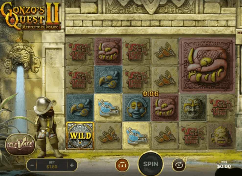 Screenshot of the free online slot game Gonzo’s Quest II