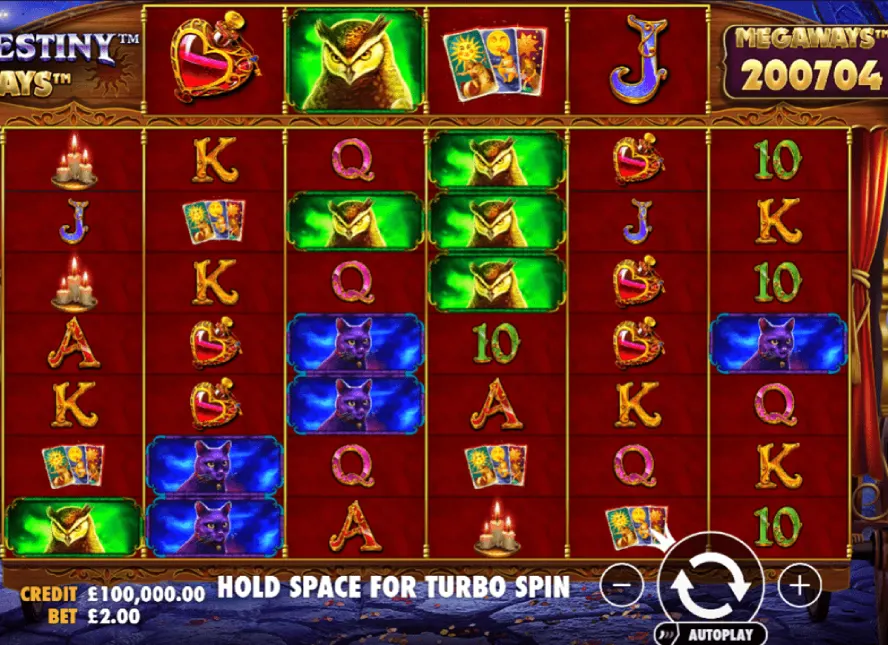 Screenshot of the gothic-themed online slot game Madame Destiny Megaways by Pragmatic Play.