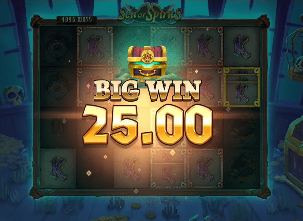Screenshot of a big win on the online slot game Sea of Spirits by Push Gaming.