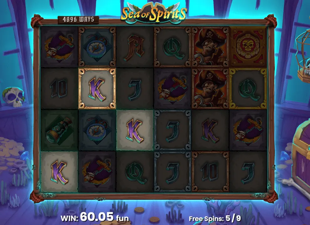 Screenshot of a winning spin on the online slot game Sea of Spirits by Push Gaming.