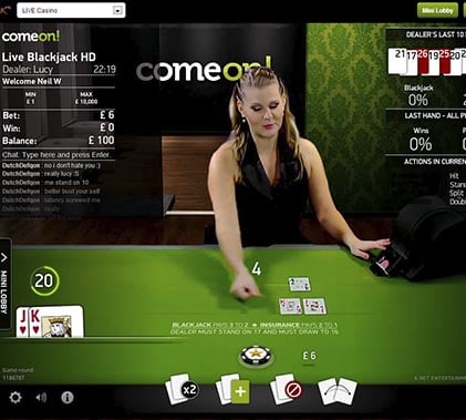 ComeOn Live Dealer Screenshot 1