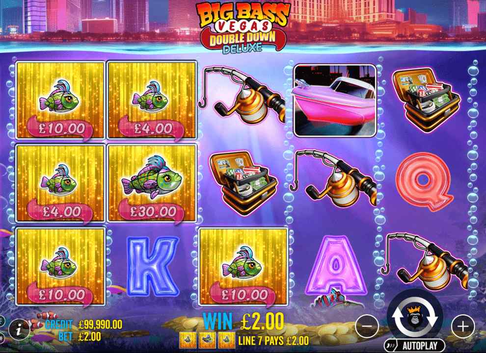 Screenshot of a winning spin on the online slot game Big Bass Vegas Double Down Deluxe by Pragmatic Play.