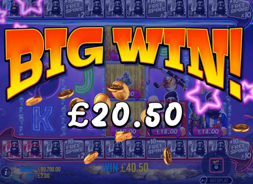 Screenshot of a big win during free spins on the online slot game Big Bass Vegas Double Down Deluxe by Pragmatic Play.