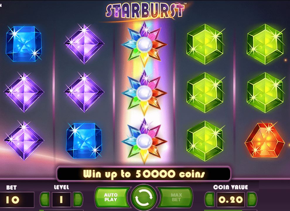 Screenshot of the Starburst wild bonus on the online slot game Starburst by NetEnt, available to play at the best UK casino sites.