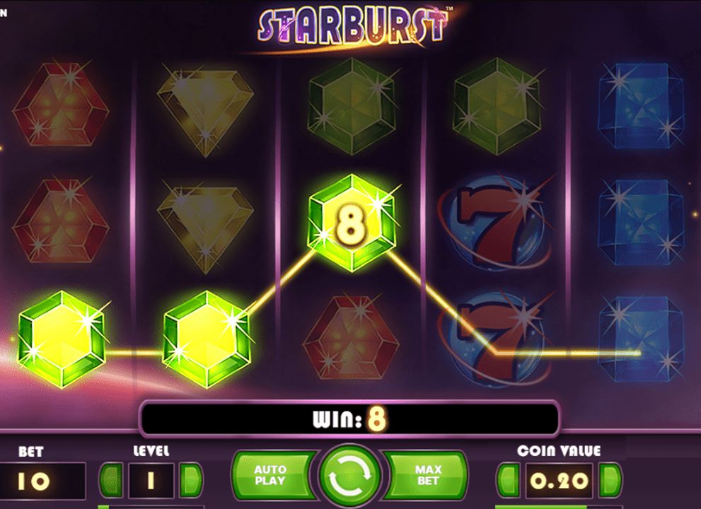 Screenshot of a win on the online slot game Starburst by NetEnt, available to play at the best UK casino sites.